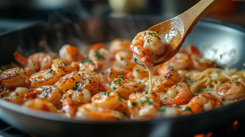 Action_shot_of_creamy_shrimp_scampi_being_prepared