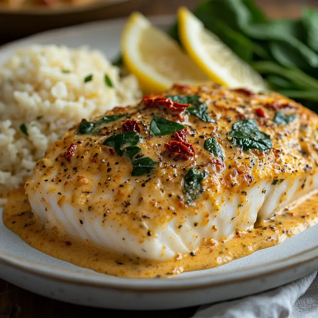 Complete plat of Creamy Keto Tuscan Cod