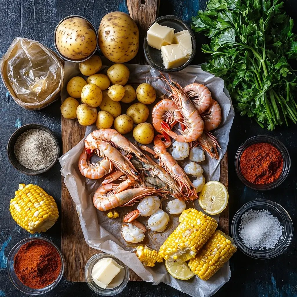 Ingredients for Seafood Boil in a Bag