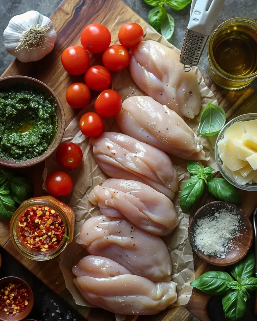 Ingredients of Creamy Pesto Chicken Skillet