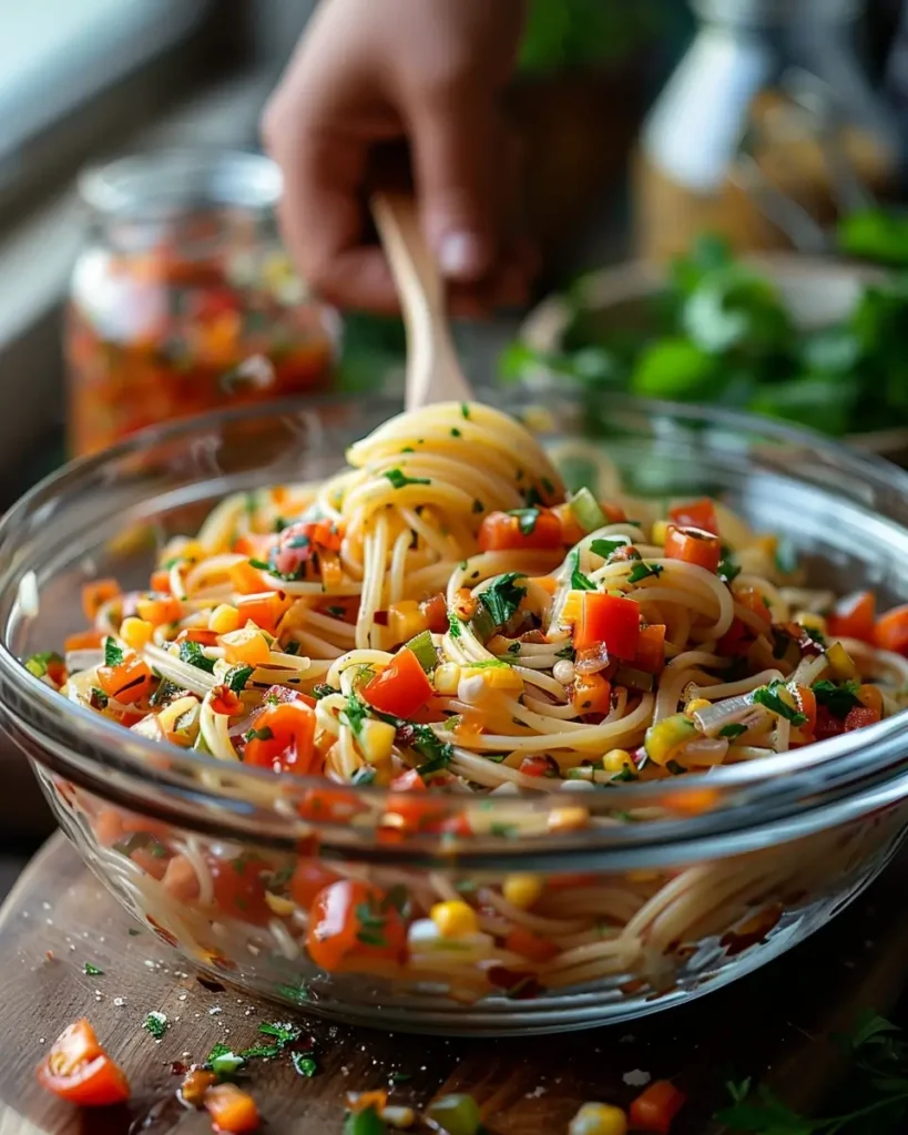 Preparation of Zesty Spaghetti Salad
