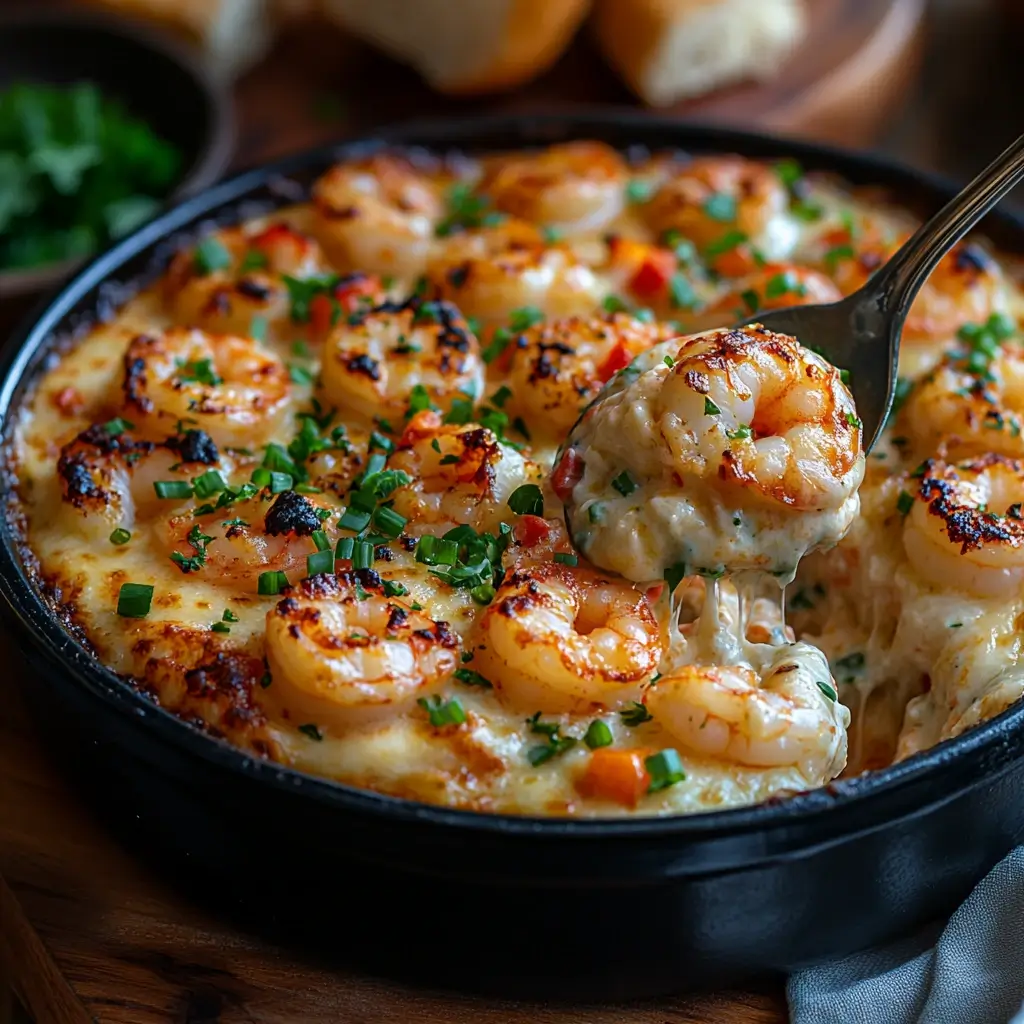 Presentation of baked Shrimp Casserole fresh from the oven