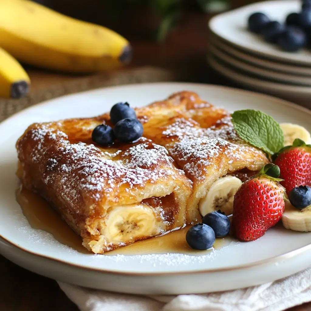 Beautiful plated Hawaiian Roll French Toast on a white ceramic plate