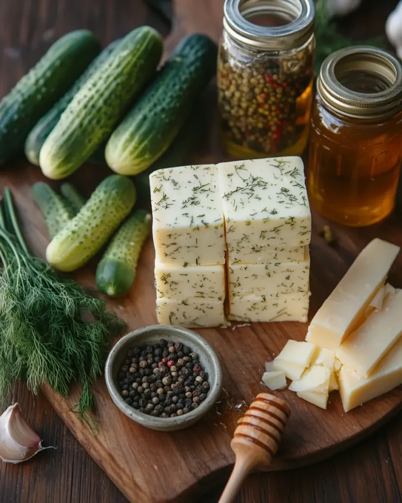 Ingredients of Pickle-Marinated Cheese Stacks